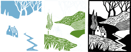 Lino-cut demonstrating the letterpress colour process