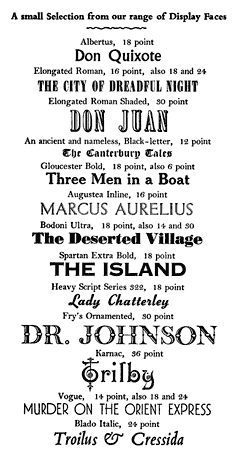 Vintage letterpress 'display' type faces